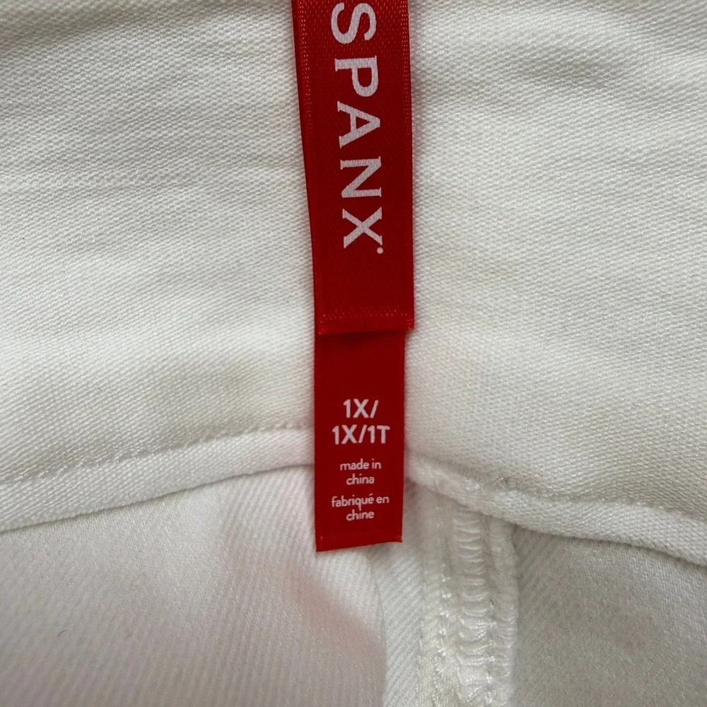 SPANX White Wide Leg Crop Pants 1X Tall Stretch Twill Tummy Control Pull On